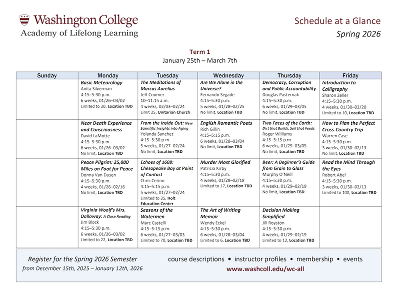 Spring 2026 Schedule At A Glance